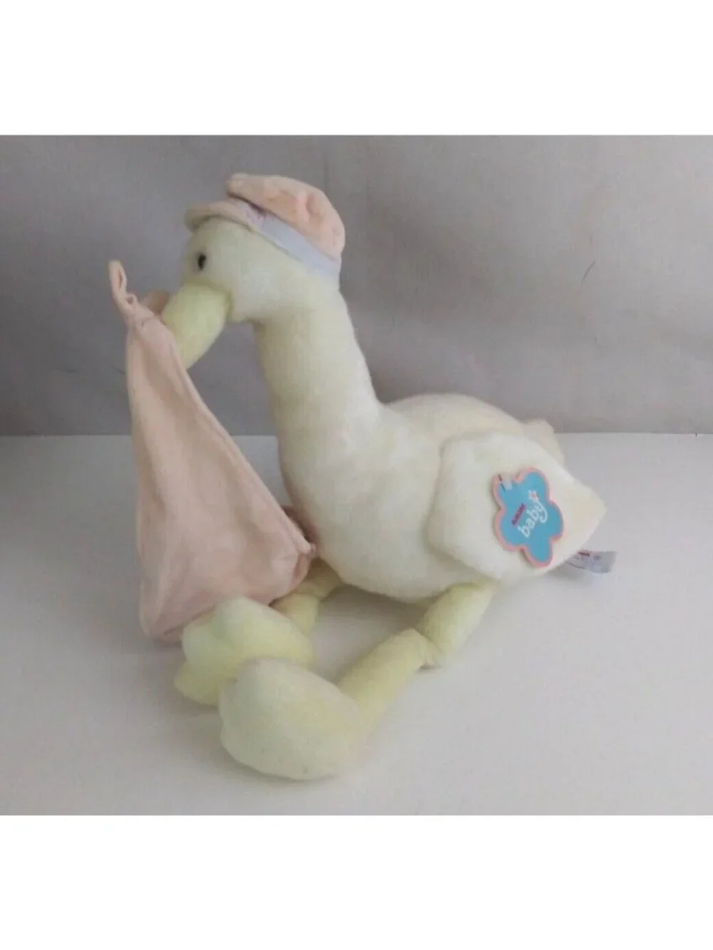 Vintage Aurora Baby Special Delivery Pink Stork Plush Baby Bear With Tags #20069